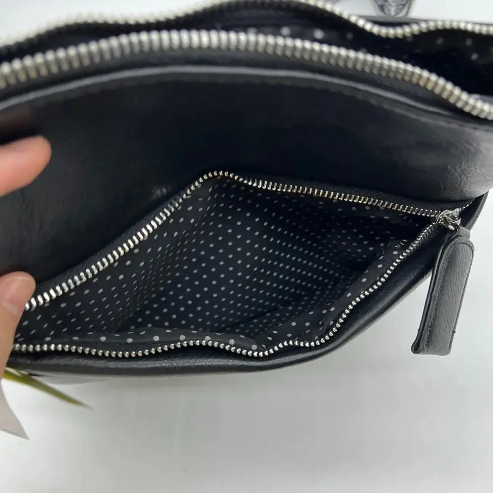 Ahdorned Double Zip Faux Leather Crossbody Black
